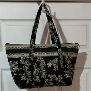Sharif Black and Cream Floral Tote Bag